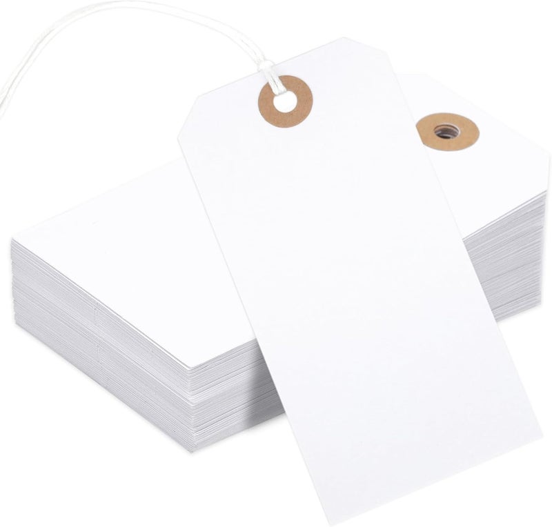 Nitelemn 150PCS Blank Shipping Tag, 4 3/4 x 2 3/8 inches Manila Label Tags with String Reinforced Hole Writable Large Marking Hang Tags with Wire (White) - Image 1
